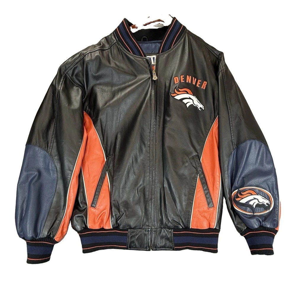 Denver Broncos Carl Banks G-III Leather Jacket Full Zip Mens Large NFL Football